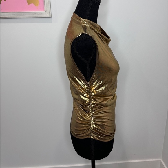 Gold Shiny Sleeveless Party Cinched Sides Women's Top (M) - Picture 6 of 7